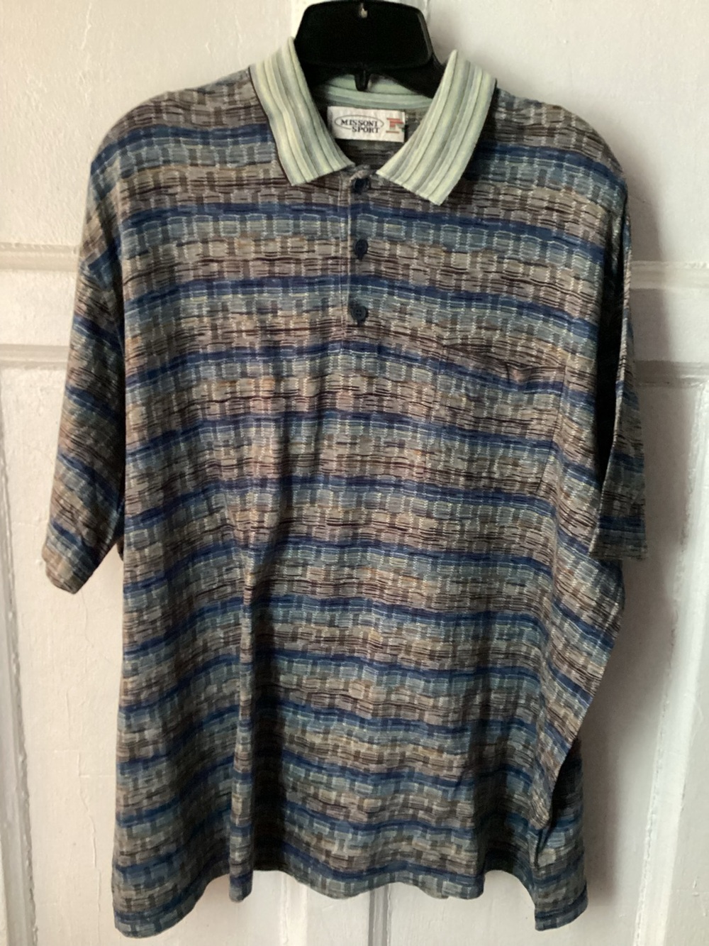 Missoni Sport Striped Knit Polo in Blue and Gray Tones